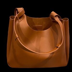 Neiman Marcus Tote Vegan Faux Leather Brown Soft Faux Suede Interior